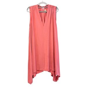 Kori America Plus Size‎ XL Coral V Neck Sleeveless Handkerchief Hem Dress